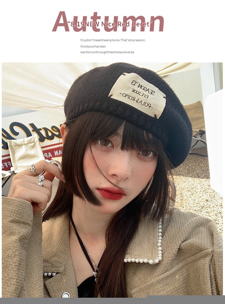 スプリングオータムウールニット 帽子 春物 秋物 ベレット ヘアアクセサリー ブラック・アイド・ピーズ57433609156