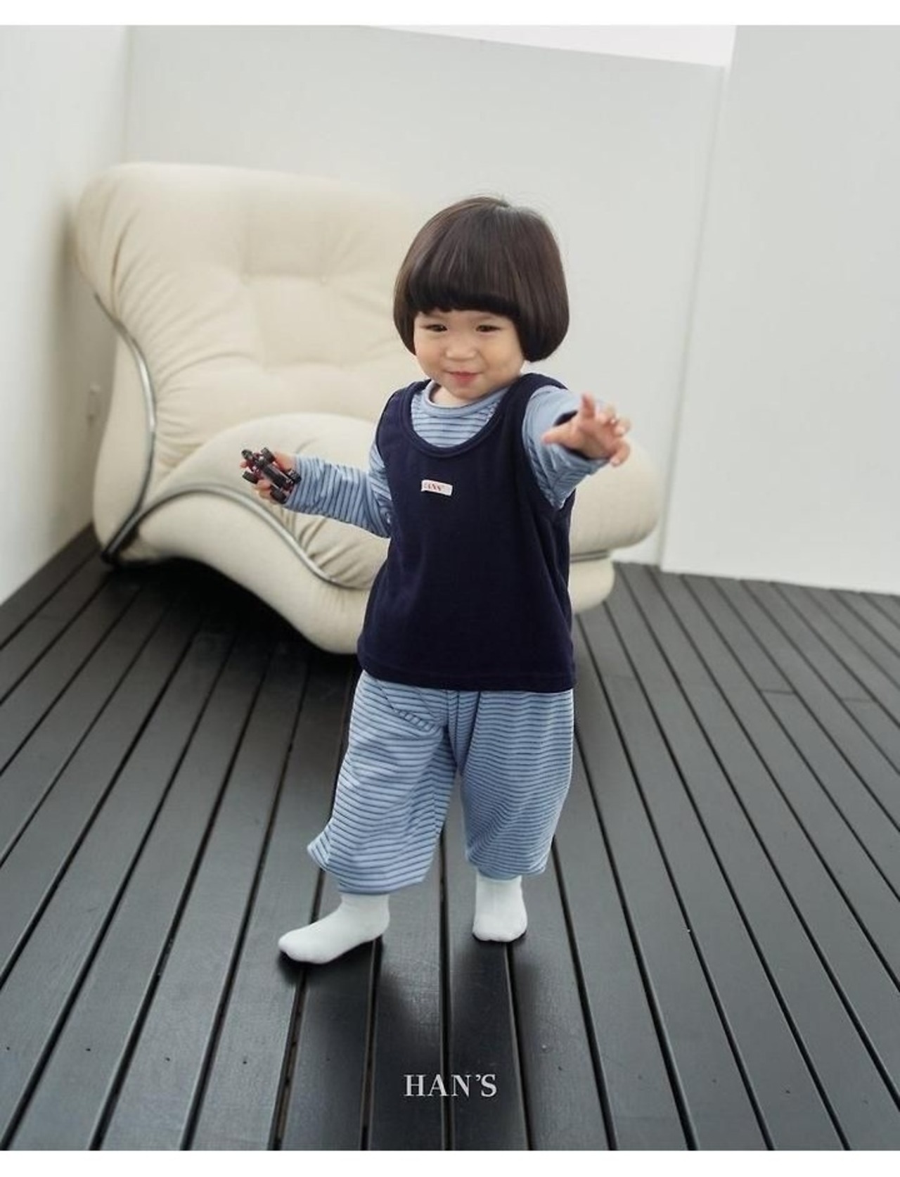 ハンス / Hans / ボーダー裏起毛パンツ / 韓国子供服 / キッズ / 26winter〖取寄〗*XXS~JS*