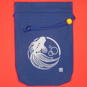 巾着袋 “金魚”(中) 藍色