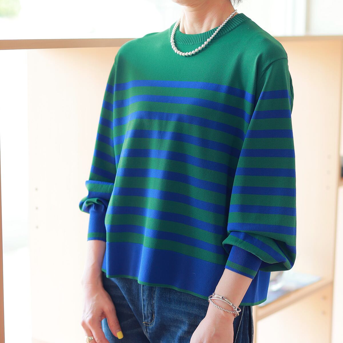 Le MARAIS (ル マレ) セミパフスリーブ 大人ボーダーニット