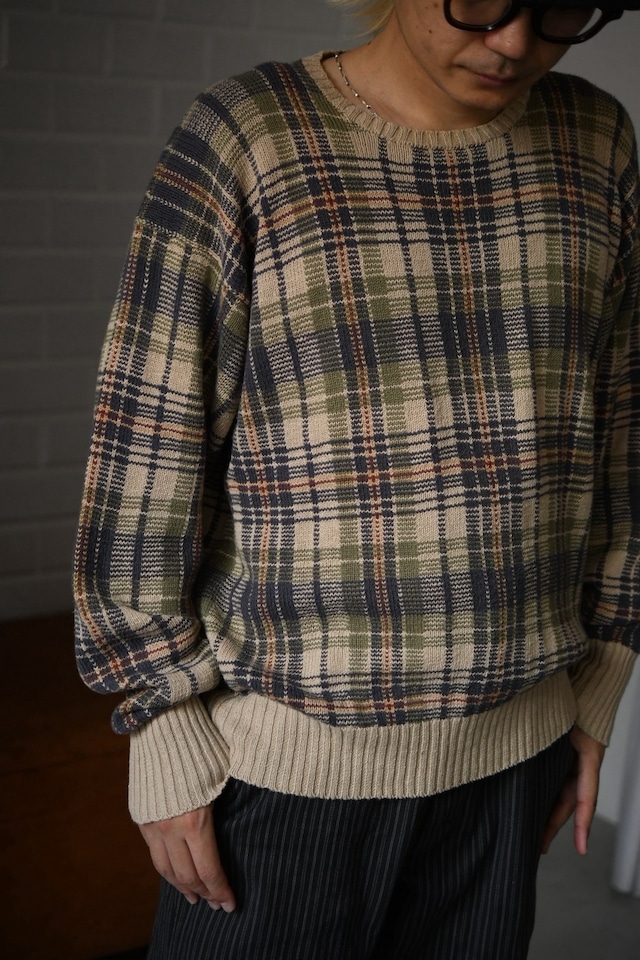 OK/90's "polo by Ralph Lauren" no ponny cotton × linen check knit