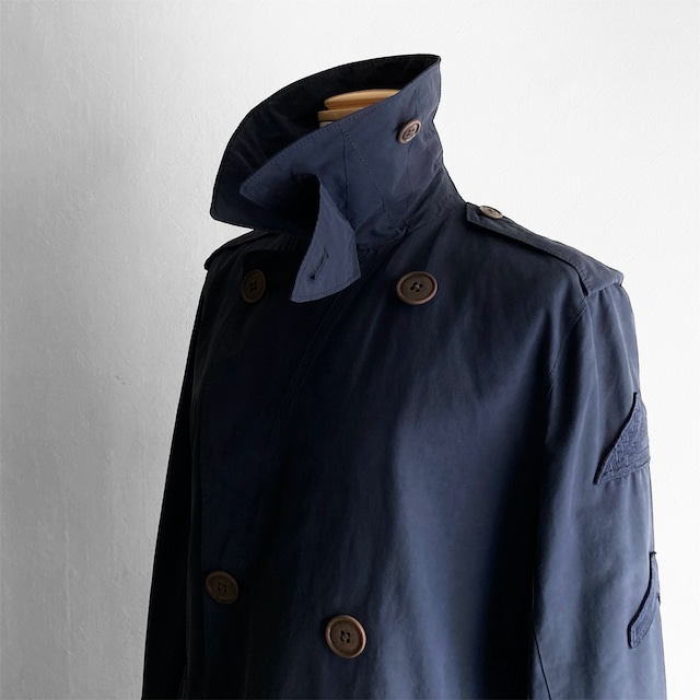 Ralph Lauren Navy Blue Cotton Flared Trench Coat