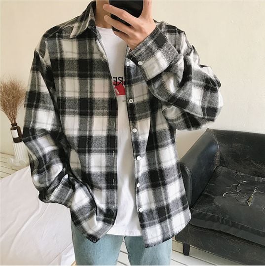 全2色 タータンチェック シャツ トップス メンズ 韓国 カジュアル