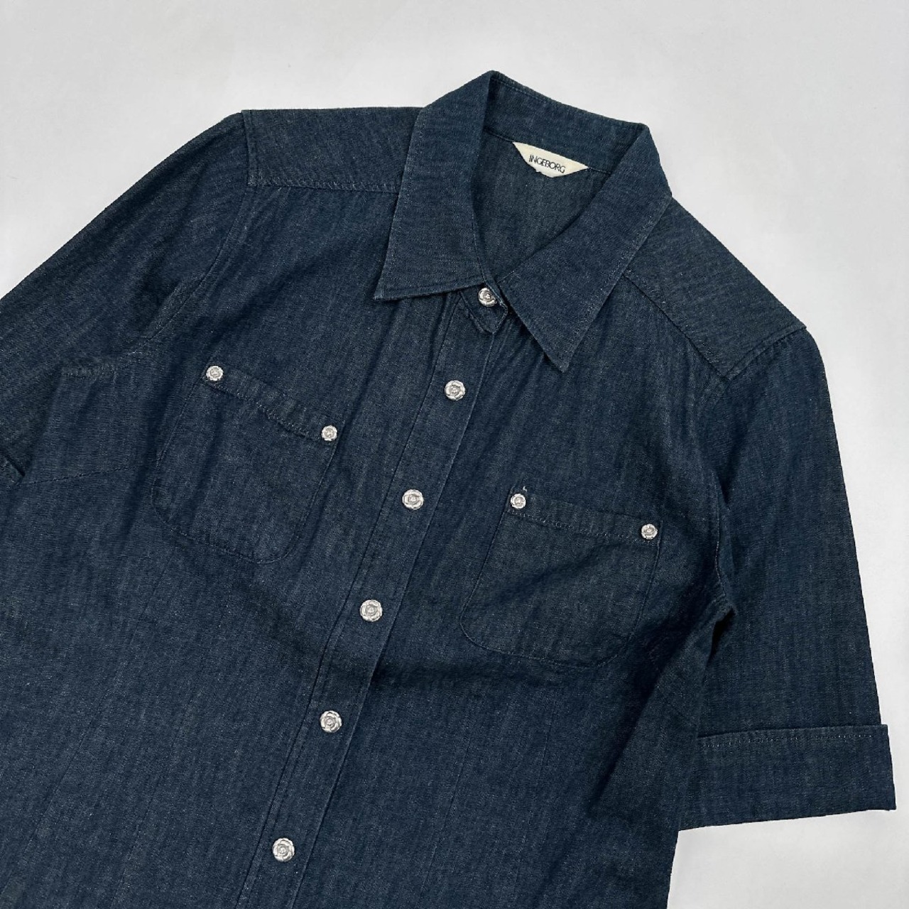 INGEBORG インゲボルグ デザインボタン 半袖 デニム シャツ コットン Mサイズ/レディース PINK HOUSE ピンクハウス
