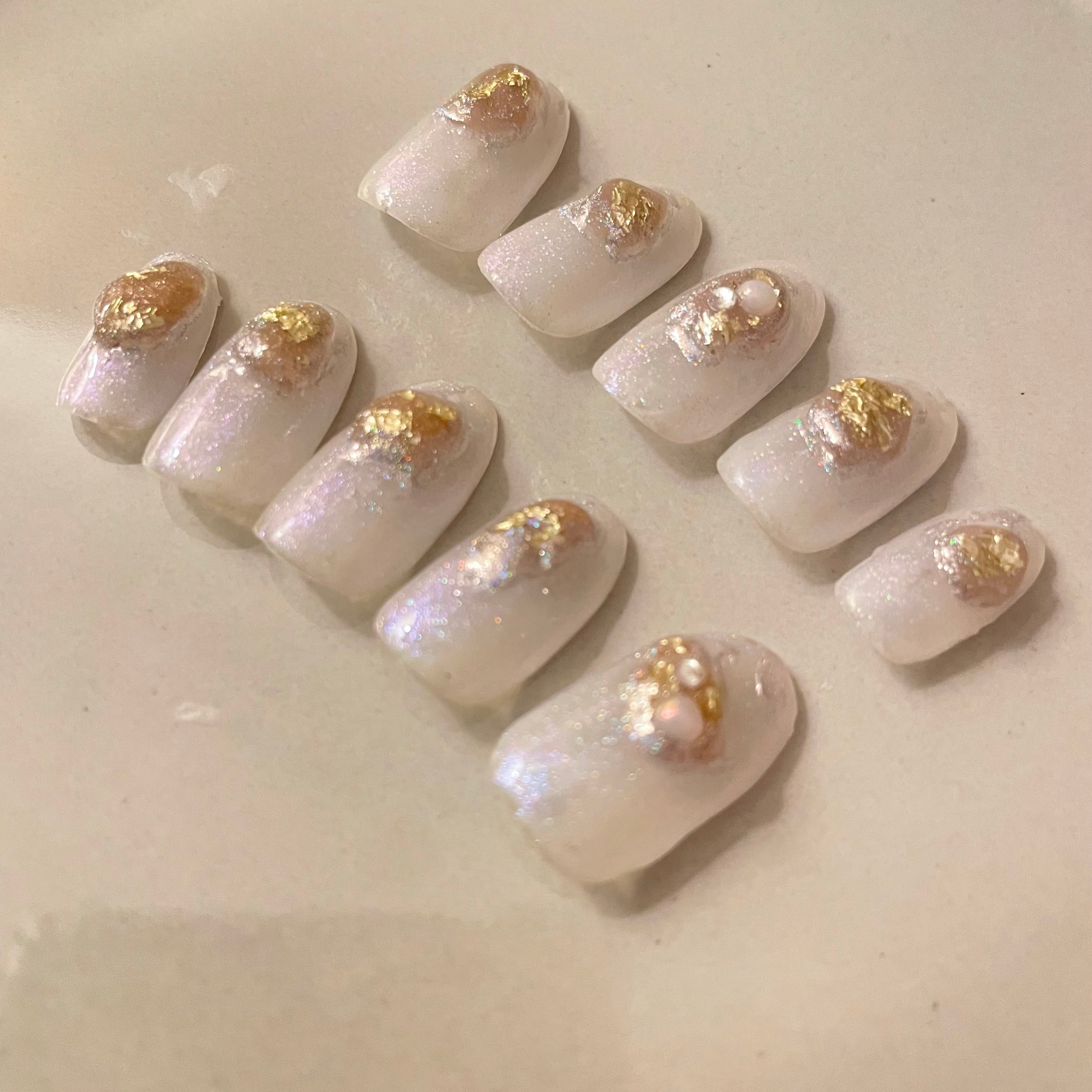 ネイルチップ シーリング スタンプ ニュアンス ホロ ゴールド ブラウンチェック×シーリングスタンプくまネイル- ネイルチップ