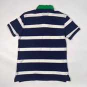 90s 00s Polo by Ralph Lauren ラルフローレン CUSTOM FIT ボーダー エンブレム 鹿の子 半袖 ラガーシャツ ポロシャツ M/ネイビー×ホワイト メンズ オールド