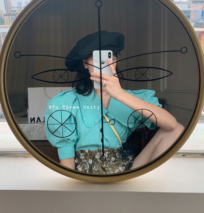 カラーレーススタンダードスリーブソリッド シャツ サマートップス レディース レトロ 夏物 ソリッドカラー ビッグFスモールZ韓国33296010047