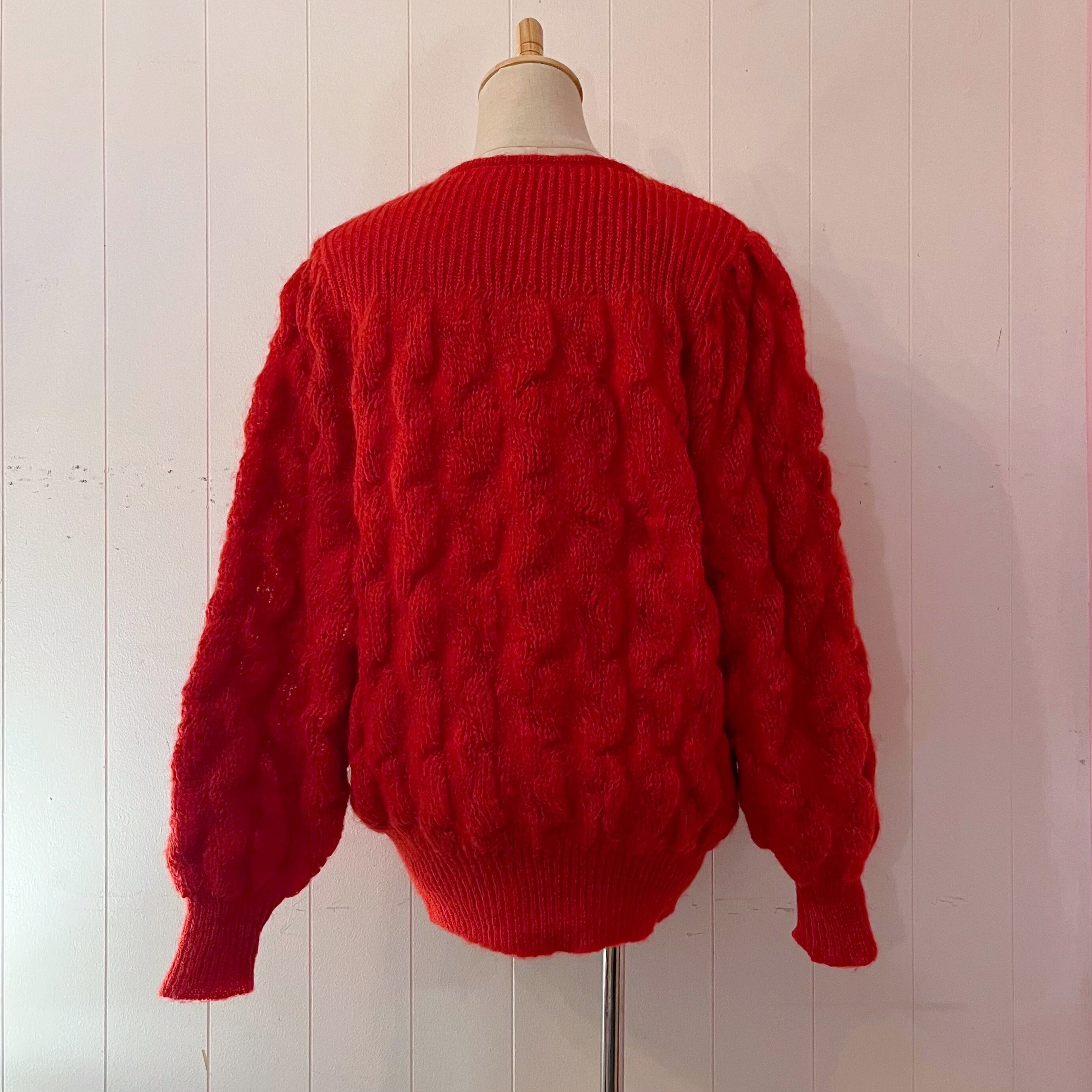 toggle button red cable knit cardigan