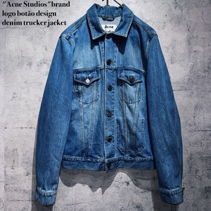 "Acne Studios"brand logo botão design denim trucker jacket