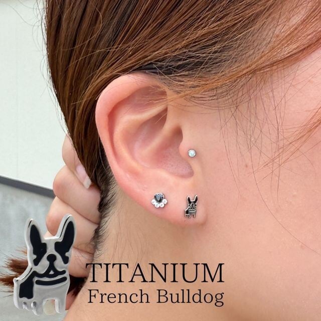 軟骨ピアス 18G 16G フレンチブルドッグ インターナル ラブレット 金属