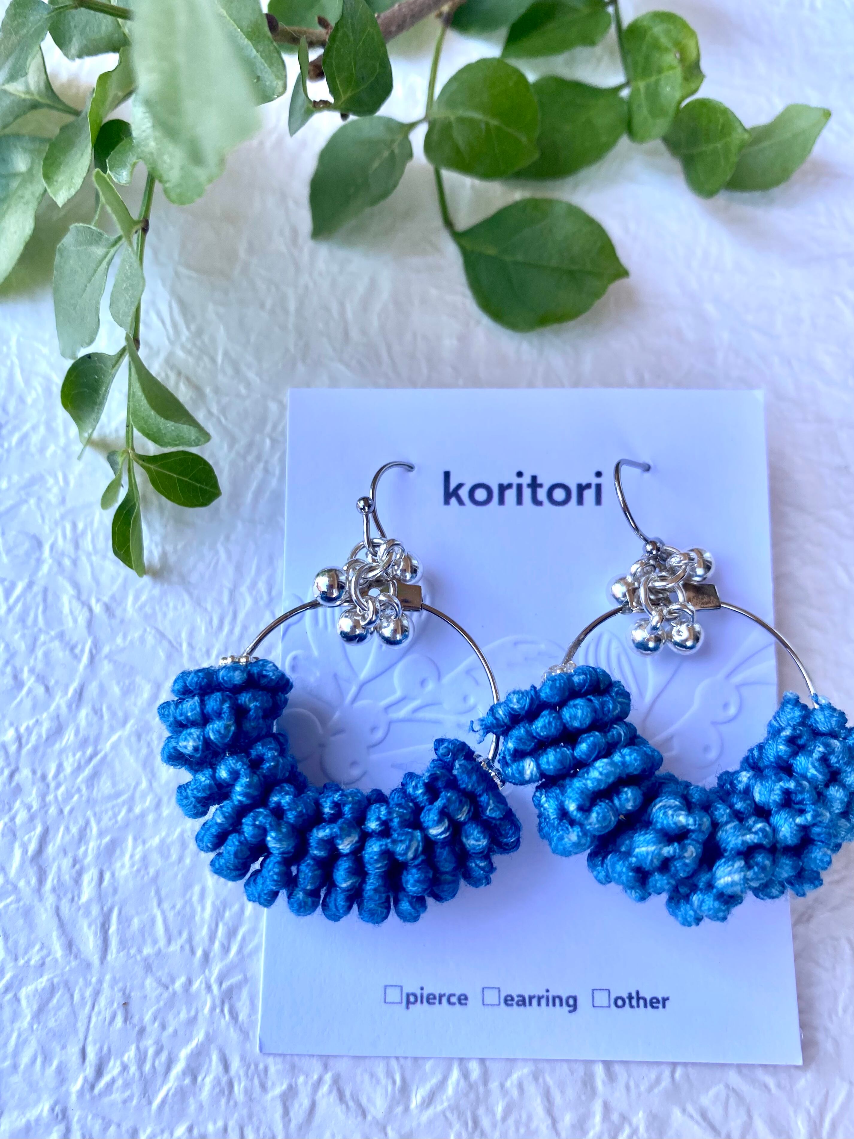 阿波藍本藍染めレースのフープピアス・イヤリング | koritori