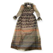 80s HANAE MORI NEW YORK ハナエモリ フローラル シースルー 長袖 ワンピース 9/レディース ビンテージ