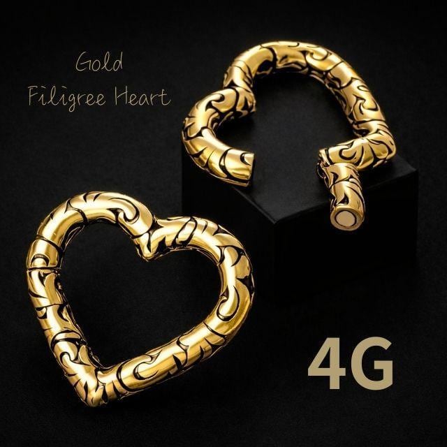 ワンタッチピアス 4G ゴールド フィリグリーハート 簡単マグネット