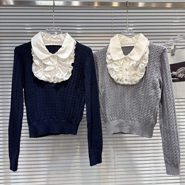 Frill blouse docking knit　M4513