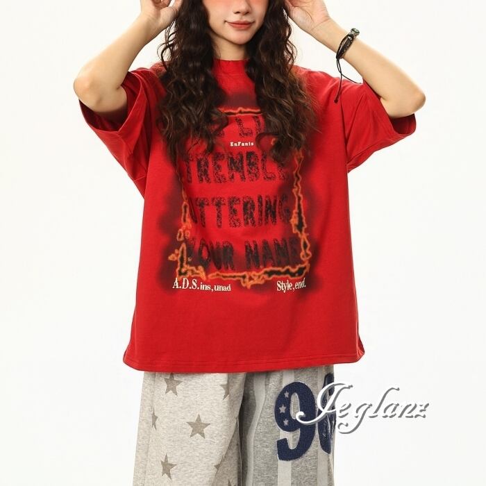 2色 フェード プリント 英字 ロゴ Tシャツ ユニセックス ♪ (MC576)β