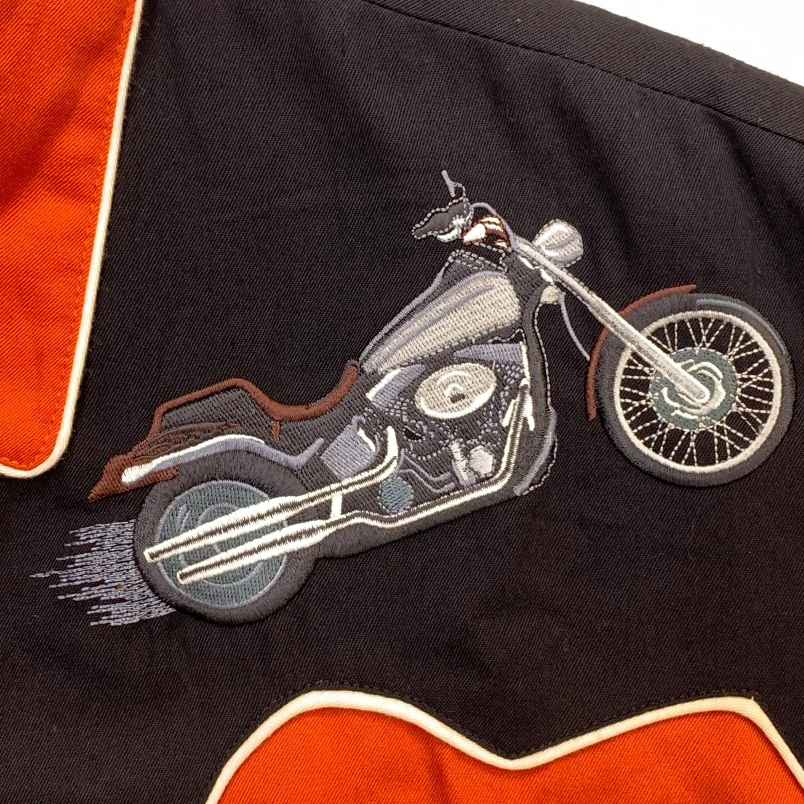 Scully 90年代 バイク刺繍 ウエスタンシャツ オレンジ | 古着屋 EAGLEBASE