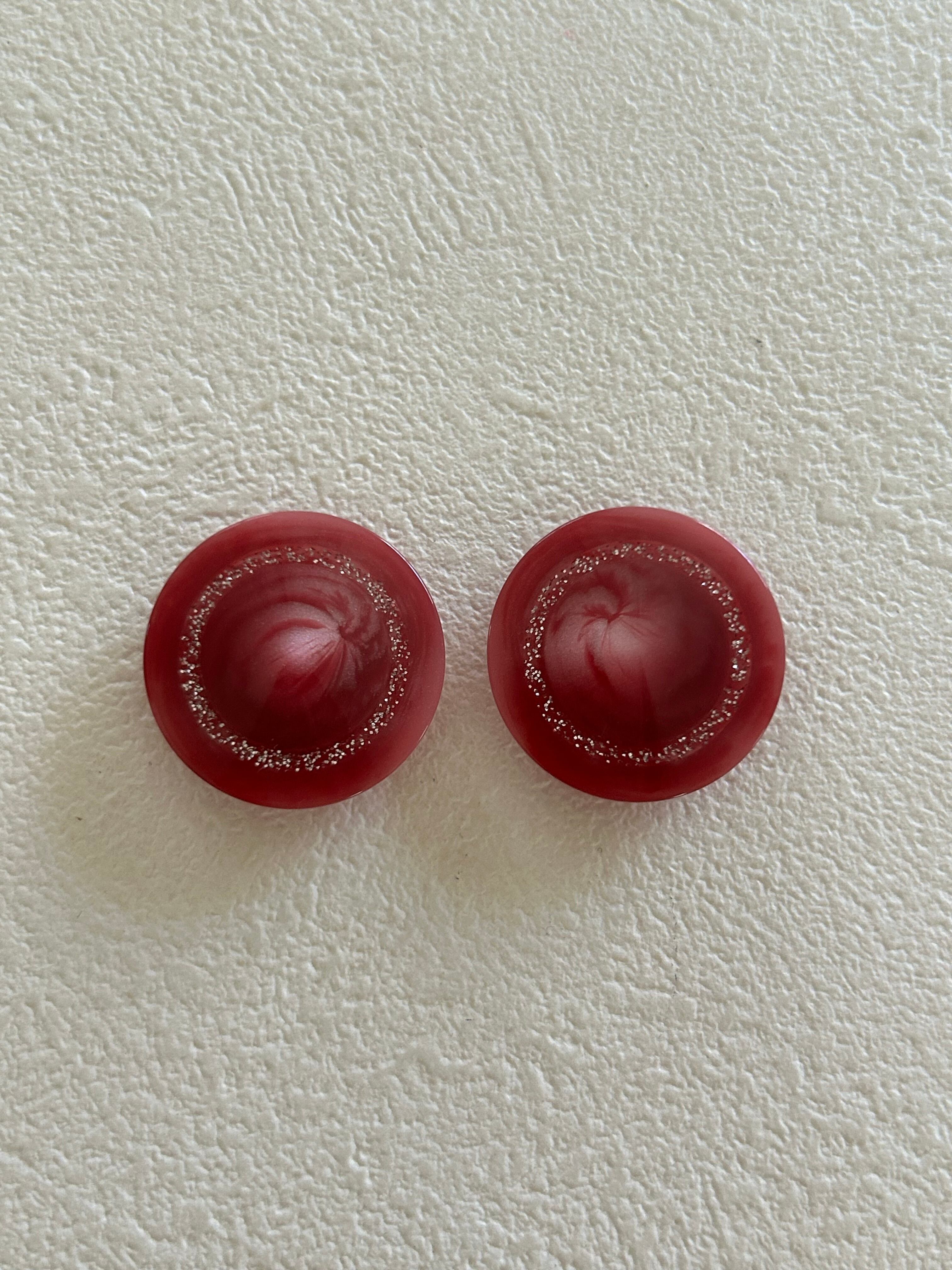 Japanese Vintage ボタン ワインレッド×シルバー 23mm グリッター プラスチックボタン 昭和レトロ アクセサリーパーツ 装飾材 カルトナージュ