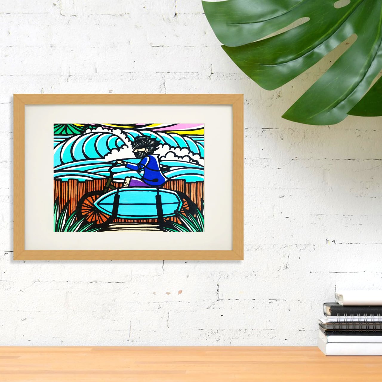原画】Wood Panel A4（Beach Cruiser）with Frame | TAMO ART GALLERY