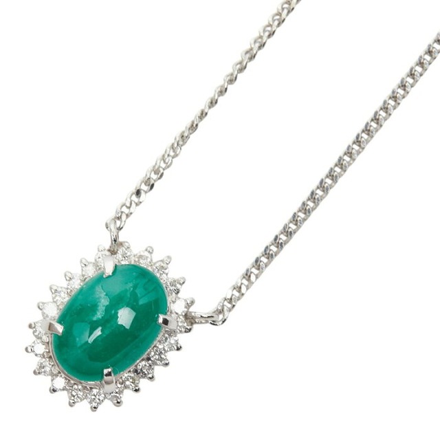 Pt900 プラチナ Pt850 プラチナ エメラルド2.27ct ダイヤ0.28ct フラワーモチーフ ペンダント ネックレス レディース 【中古】