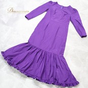 フラダンス 衣装 ワンピース ドレス パープル系 ワンカラー 無地 長袖 フリル シンプル 華やか 鮮やか きれい 上品 かわいい 大人っぽい 紫 ハワイアン アロハ ハワイアンプリント フラ ダンス レッスン 練習 ダンスウエア 美しい 色鮮やか