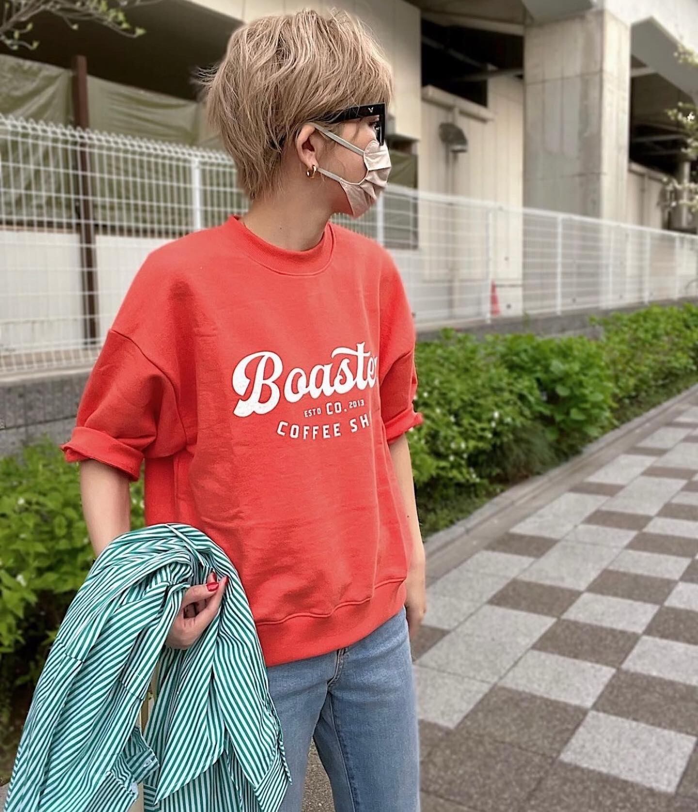 【3color】スウェット生地半袖トップス