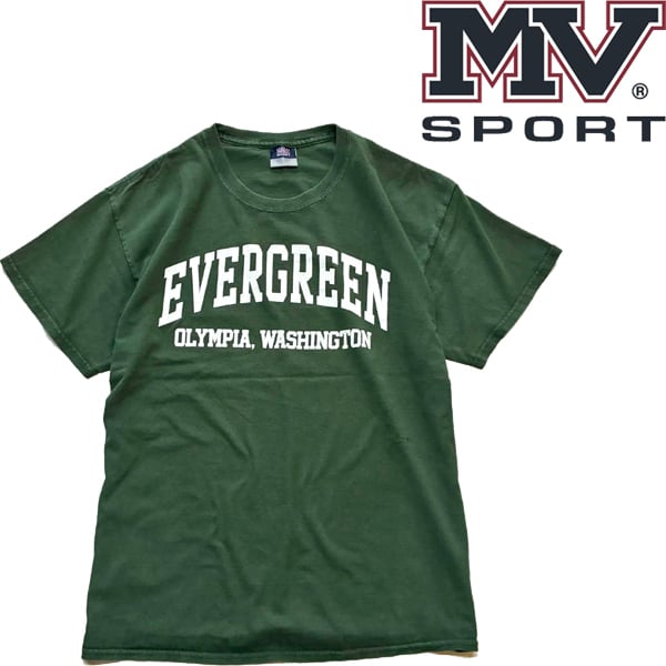 1点物◇MV SPORT深緑カレッジプリントTシャツ古着メンズLレディースOK