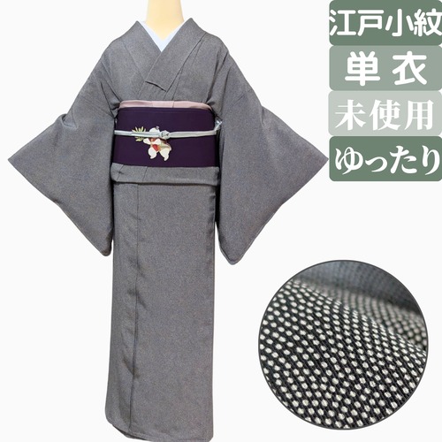 【未使用のゆったりサイズ】江戸小紋 鮫小紋 単衣 正絹 黒×白 丈164裄67