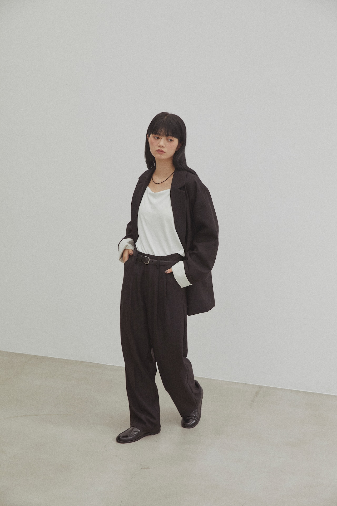 DU250717 Herringbone Tuck Wide Pants【T sizeあり】【set up可】【残り僅か】