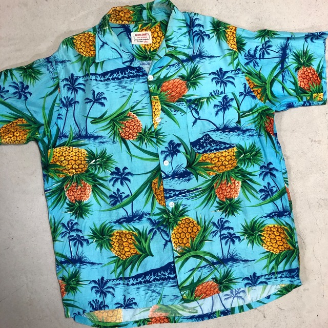 1960s HAWAIIAN SHIRT BLUE "PINEAPPLE"