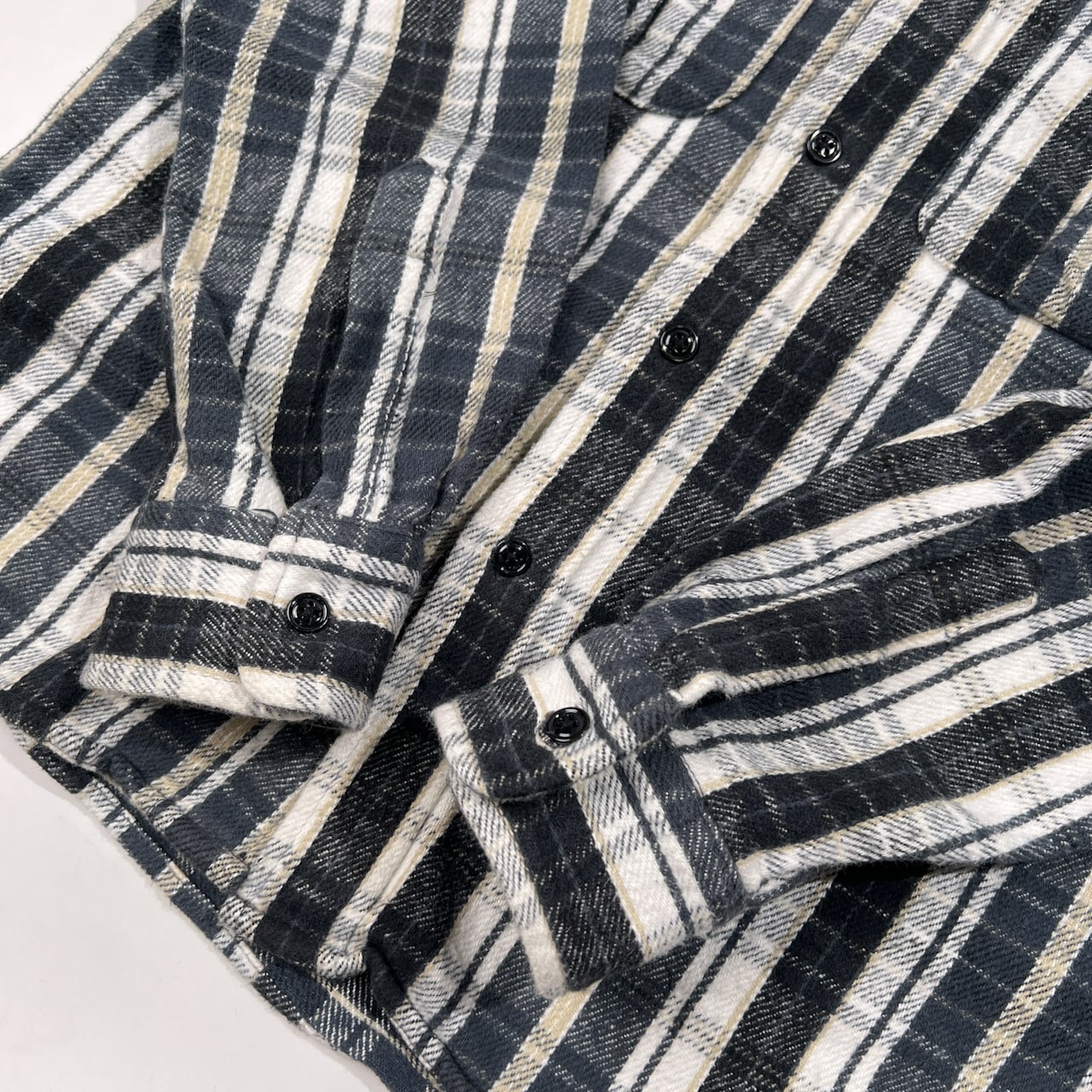 USA製 NEPENTHES ネペンテス チェック 長袖 ネルシャツ サイズ M /アメリカ製/ホワイト×ブラック系×ベージュ系