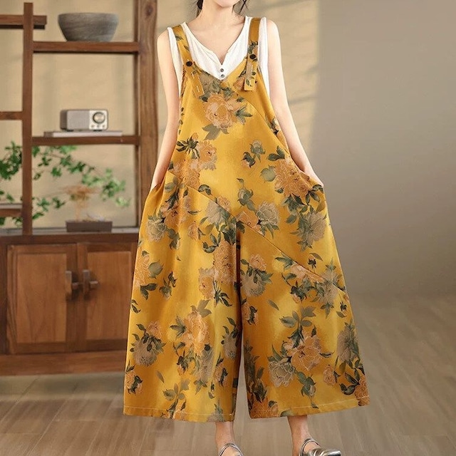 PRINT A-LINE WIDE LEG STRAP JUMPTSUIT 8colors M-17003