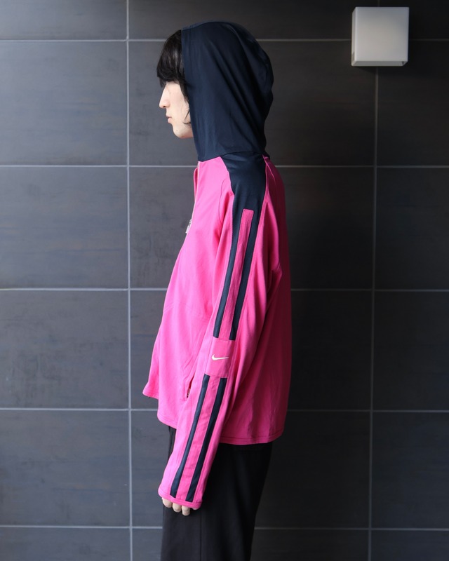 shortlength double zip-up bi-color hoodie
