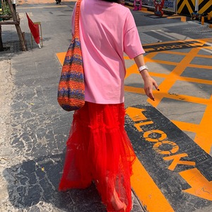 tulle dot tiered long skirt J00129