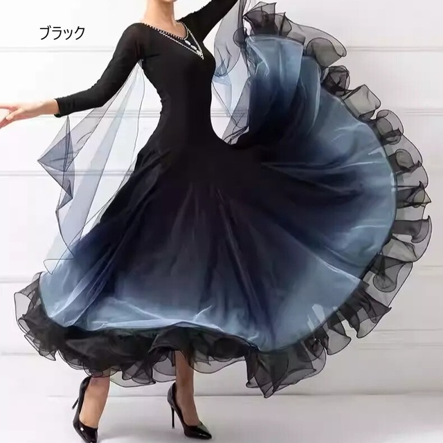 ロングスリーブ フレアシルエット フリル スタンダードドレス  ds0170