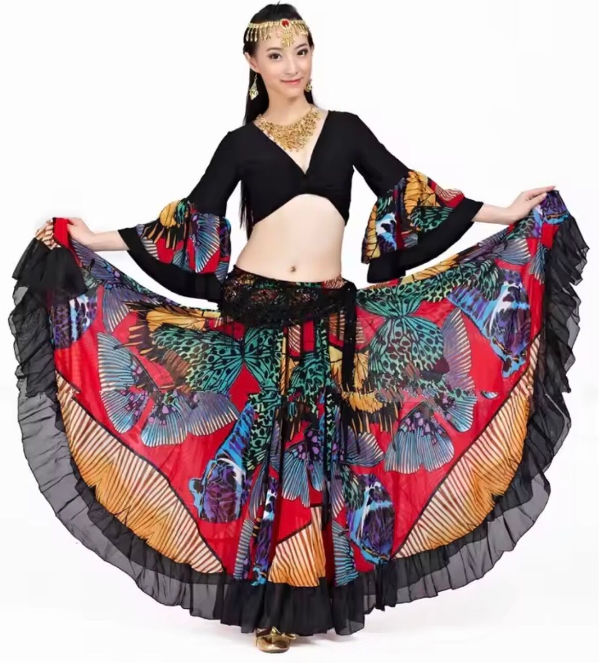 ジプシースカート フリル バタフライ 蝶 ブラック レッド