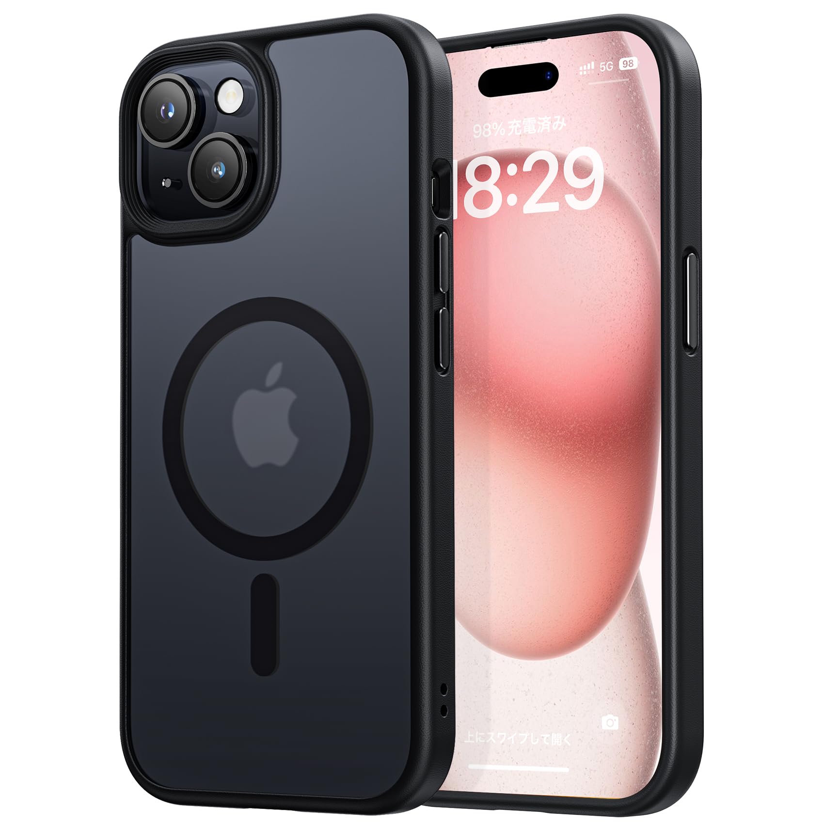 NIMASO iPhone15用ケース MagSafe対応 半透明 滑り止め 耐衝撃 アイフォン15対応 (6.1インチ)ブラック