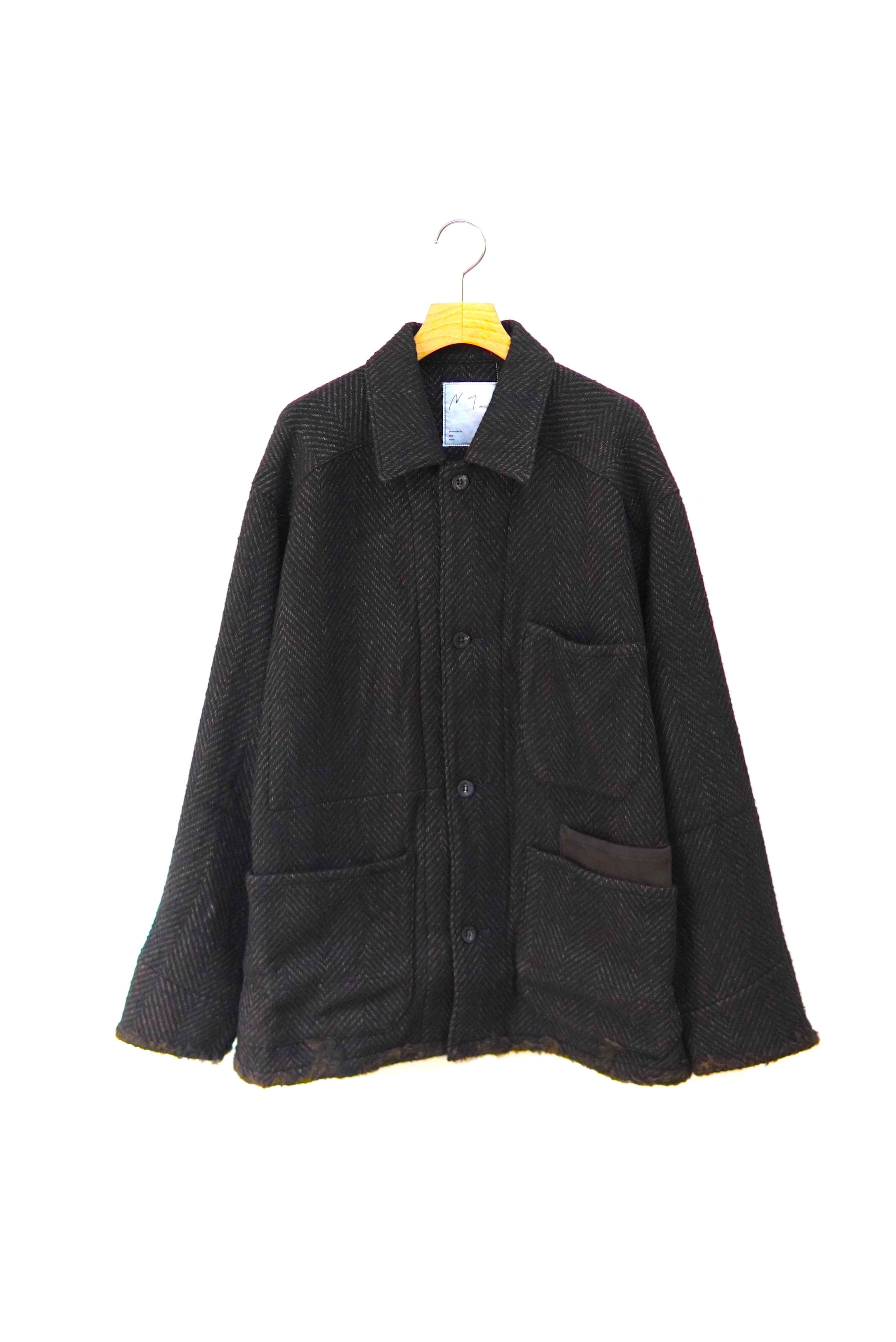 ANCELLM / DAMAGE WOOL HERRINGBONE COVER ALL / ANC-JK61-B | POETRY