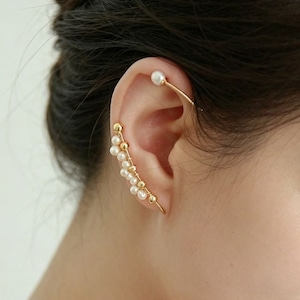 pearl & metal beads ear cuff 14653