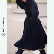 黒花キルティングに影を纏うパフスリーブロングコート《W0225》