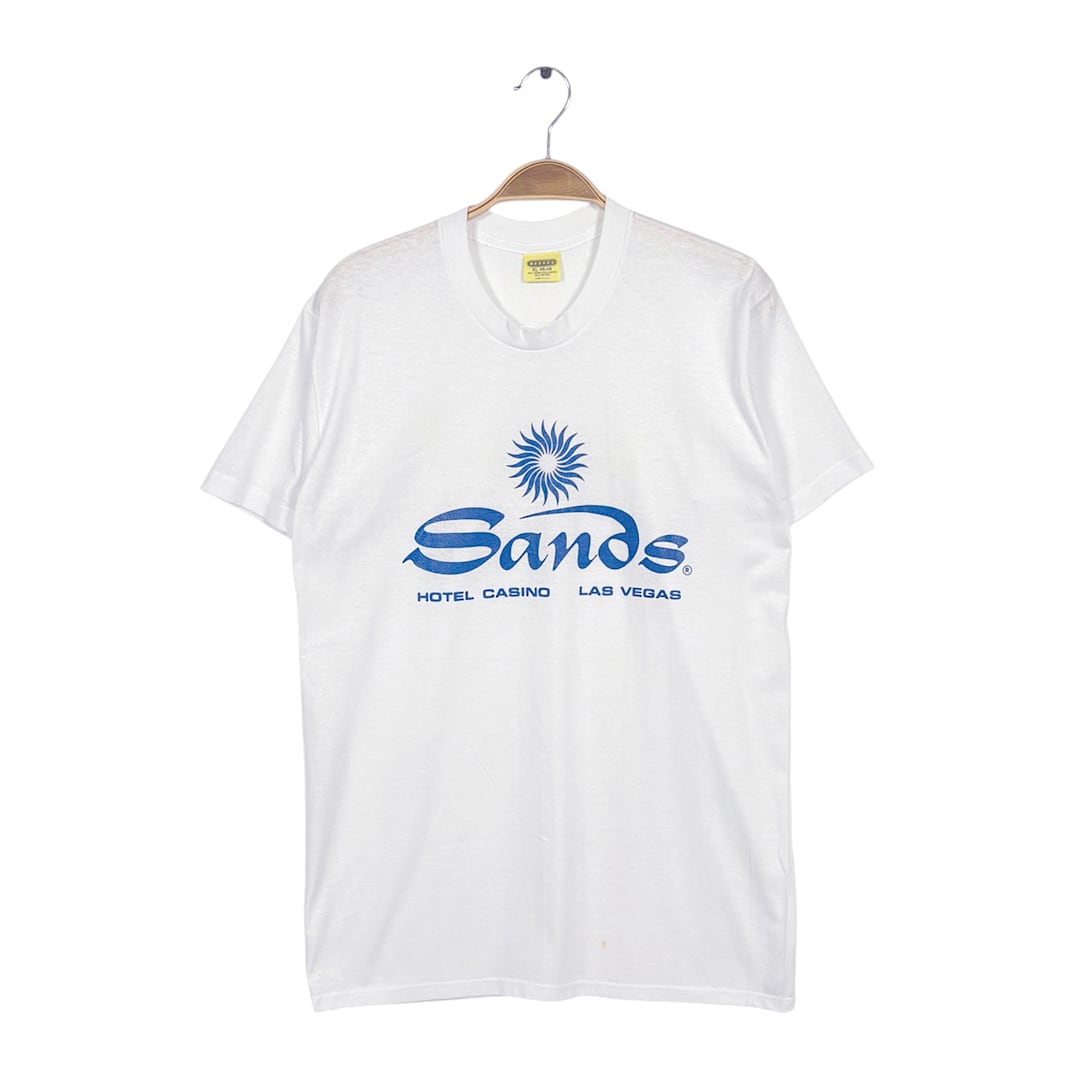 80s サンズ ラスベガス ホテル カジノ USA製 ヴィンテージ Tシャツ ホワイト 袖シングル SANDS 企業系 サイズXL BZ0626