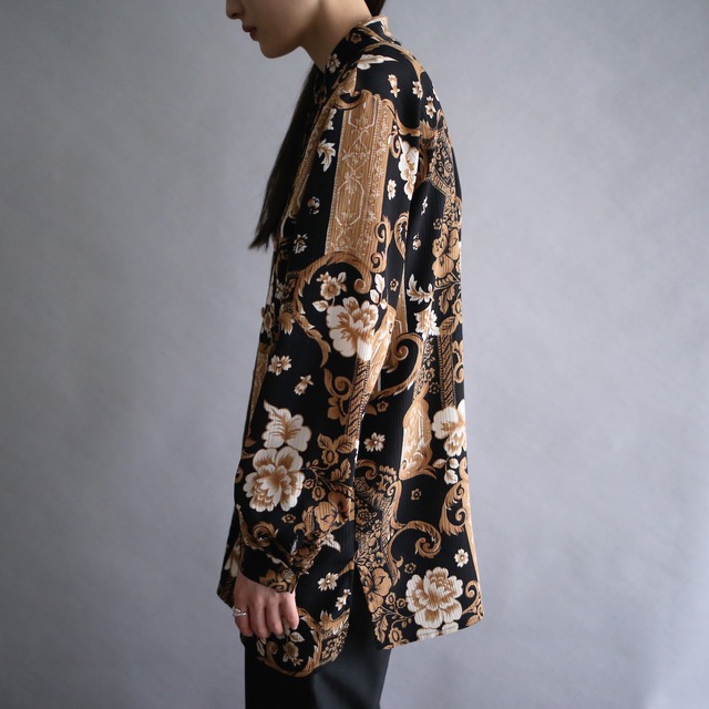 flower modern art pattern mao-collar loose shirt