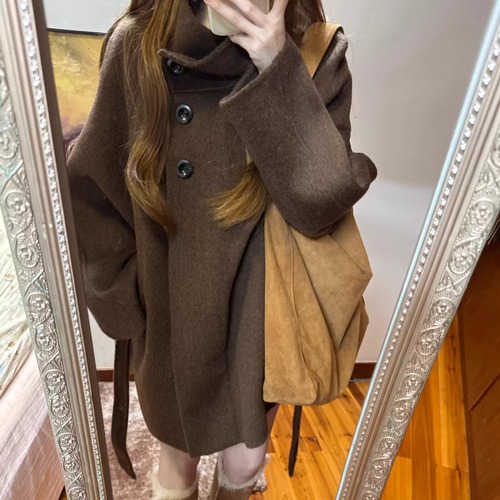 スタンドカラーサイドボタンウールタッチコート ・73655