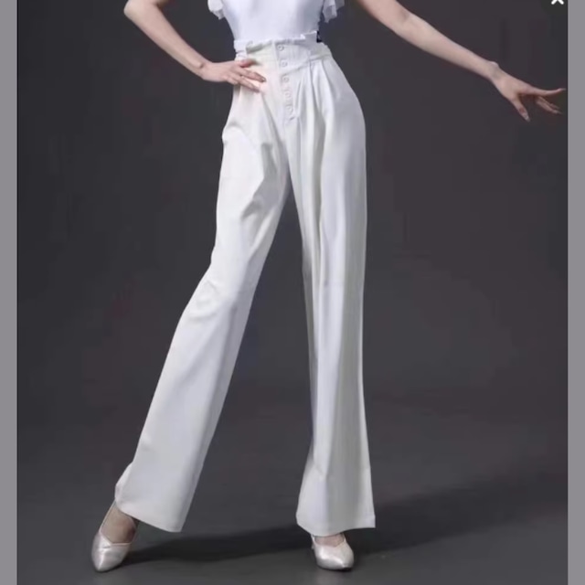 エレガントフローホワイト・ダンスワイドパンツ ds0204
