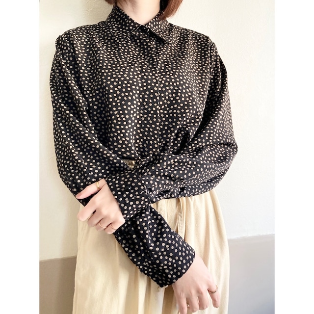Beige Abstract Spot Dot Fly Front Blouse