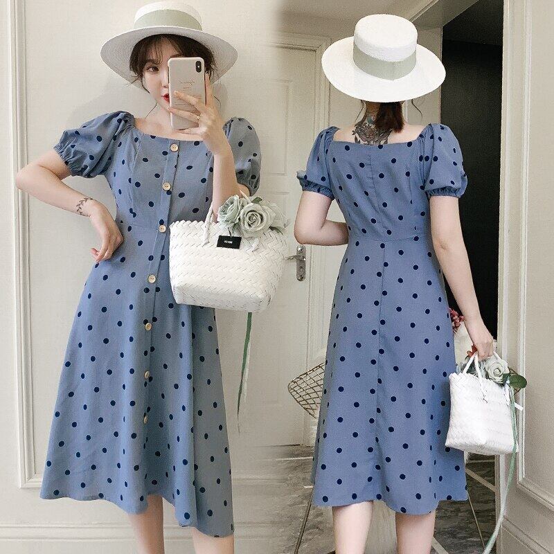 【新作】【送料無料】 3008＃Sweet Polka Dot Printed Maternity Long Party Dress Summer Slim Bodycon Clothes Pregnant Women Pregnancy ロング プリント 大人ガーリー スウィート キュート カジュアル サマー 夏物 スリム AL expec389177120920