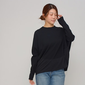 【至福の着心地】 異素材コンビ・とろみドルマンプルオーバー ‐ LER-2618 ブラック ‐