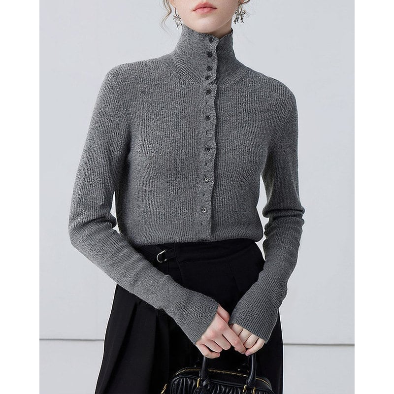 flont button high neck rib knit 101664
