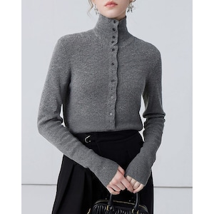 flont button high neck rib knit 101664