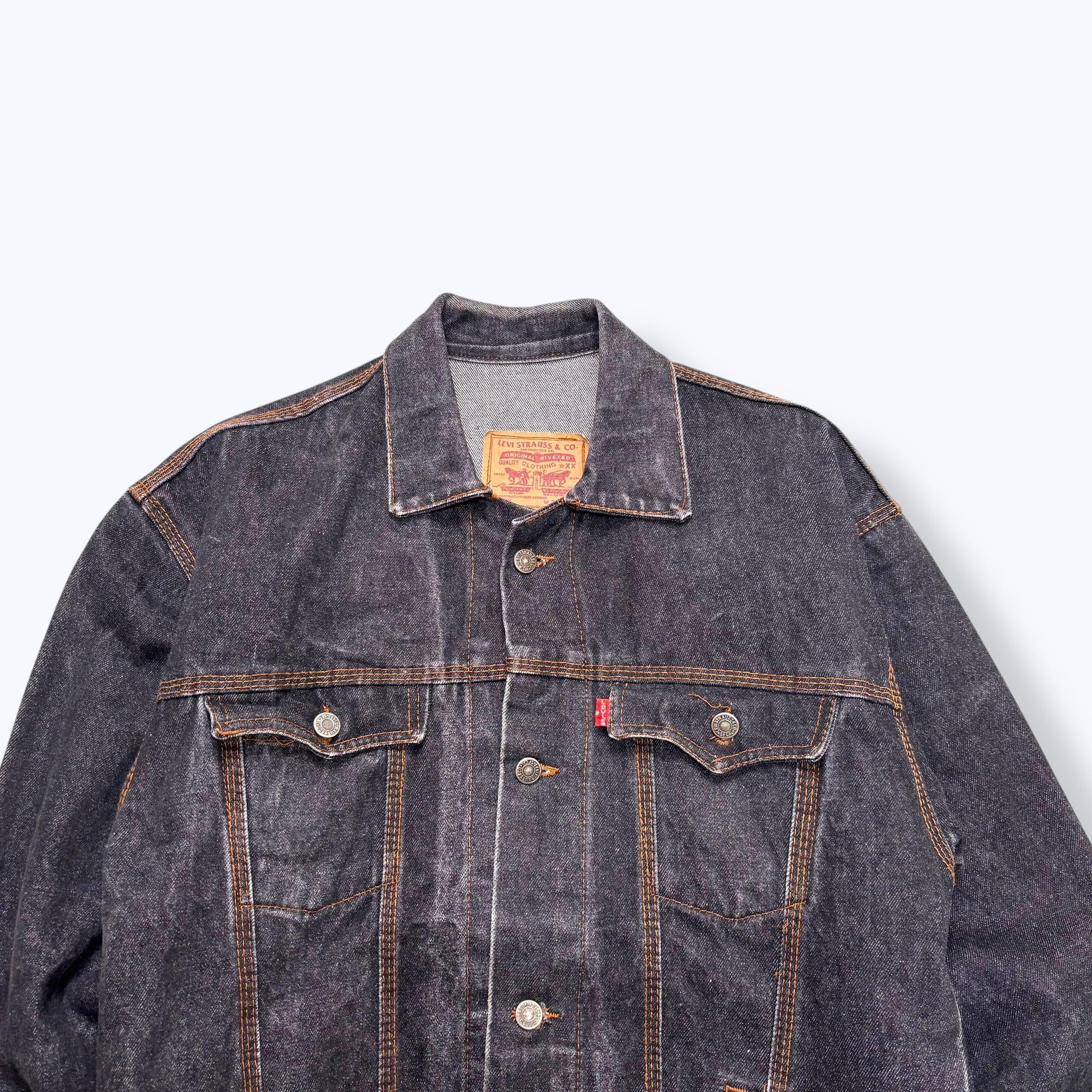 90s Levi's 70507 type Yarn Dyed Black Denim Jacket Made in USA 90