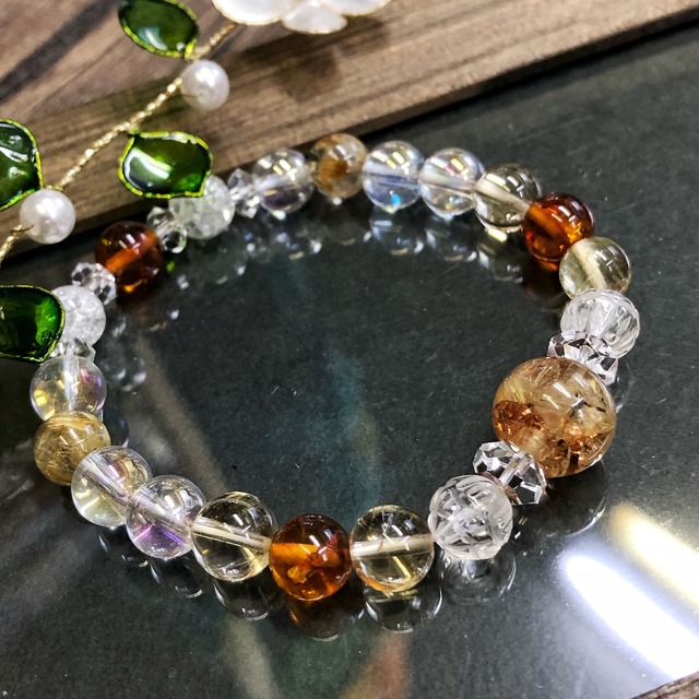 天然石ブレスレット 金運 活力UP ルチルクォーツオルゴナイト付